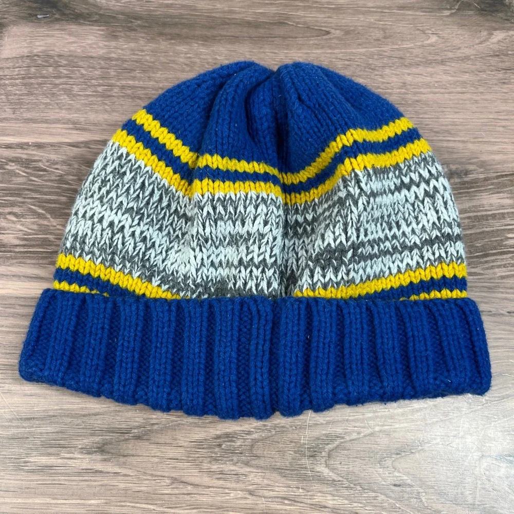 Gymboree Knit Beanie Kids Size M Blue Yellow COOL Graphic Striped Winter Hat